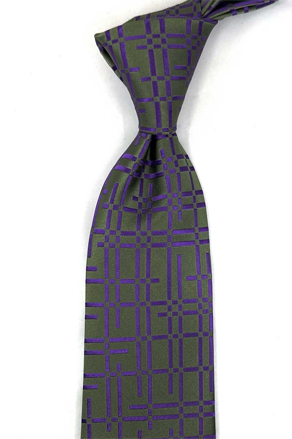 Yeşil Mor Motif Desen İtalyan İpek Kravat İK2607
