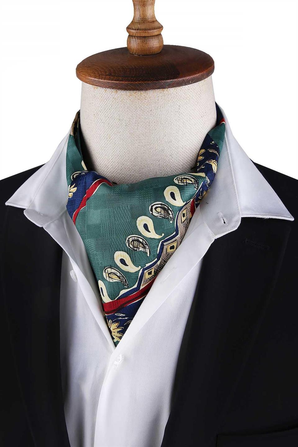 Yeşil Motif Desen Erkek Ascot Fular K642