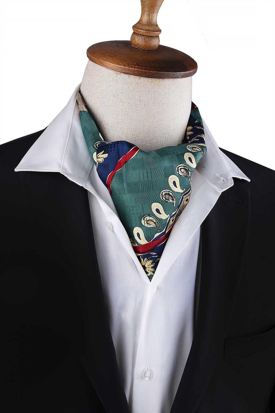 Yeşil Motif Desen Erkek Ascot Fular K642