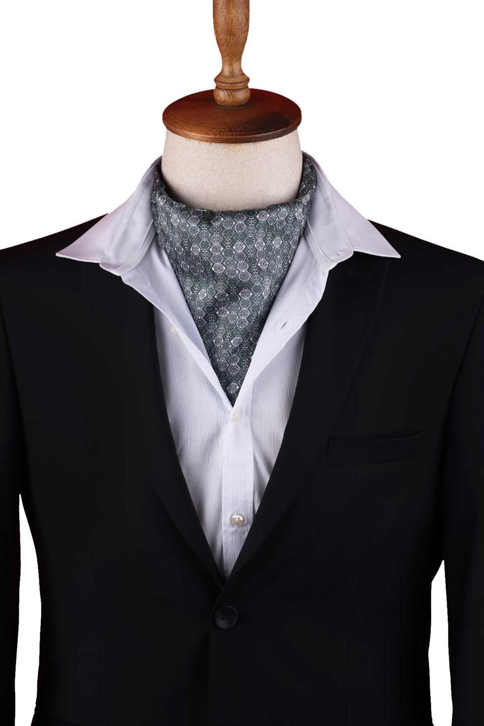 Yeşil Motif Desen Erkek Fular Ascot K664