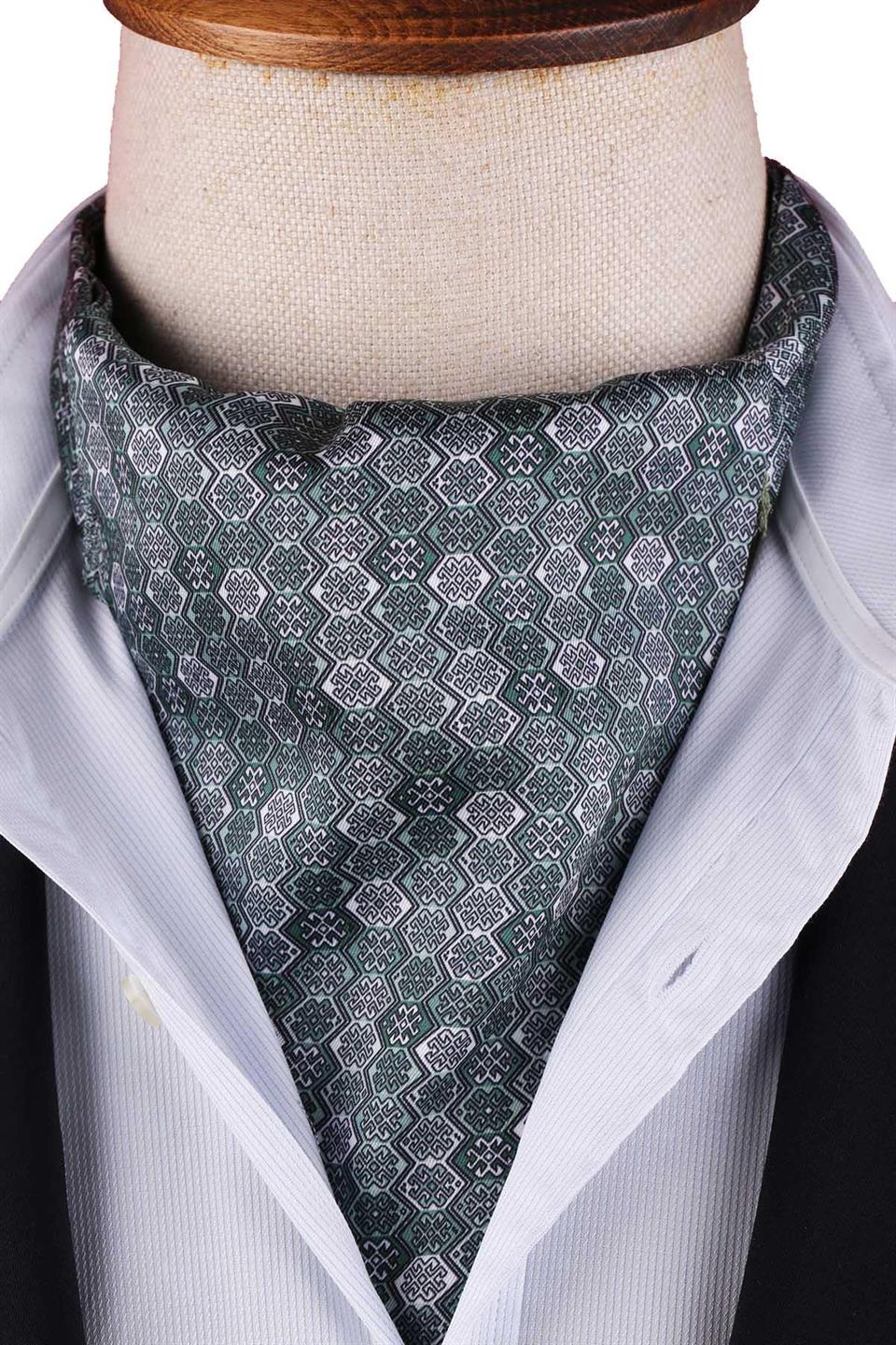 Yeşil Motif Desen Erkek Fular Ascot K664
