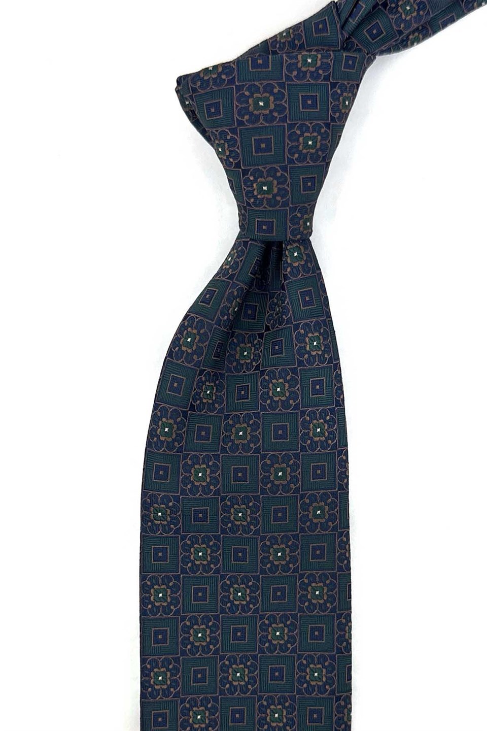 Yeşil Motif Desen Mendilli Klasik Kravat KK13955