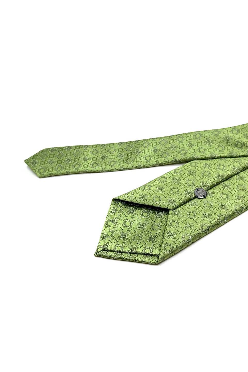 Yeşil Motif Desen Mendilli Klasik Kravat KK12842