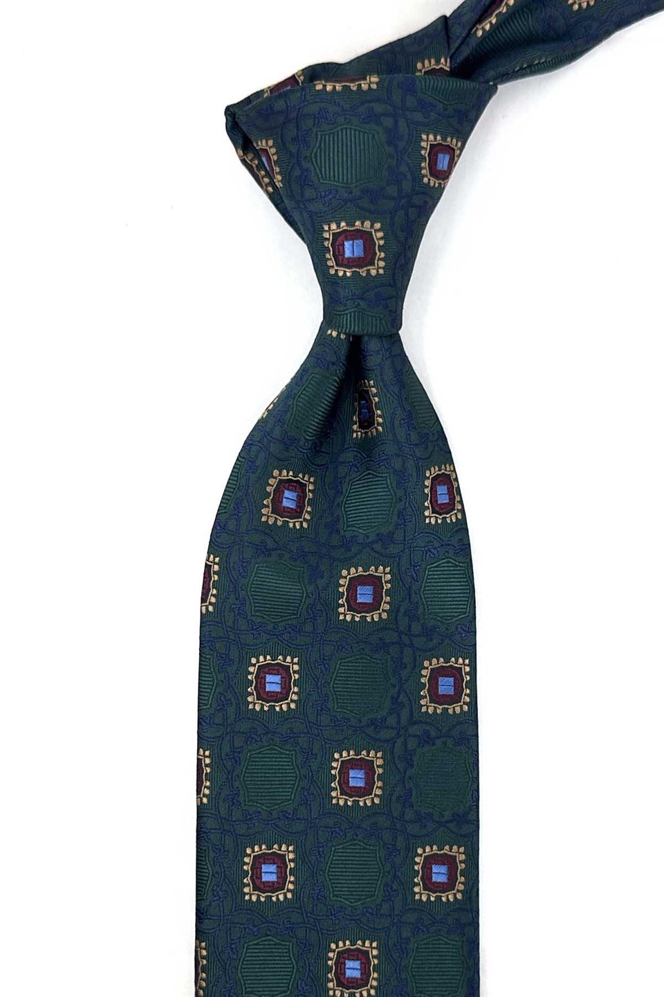 Yeşil Motif Desen Mendilli Klasik Kravat KK13915