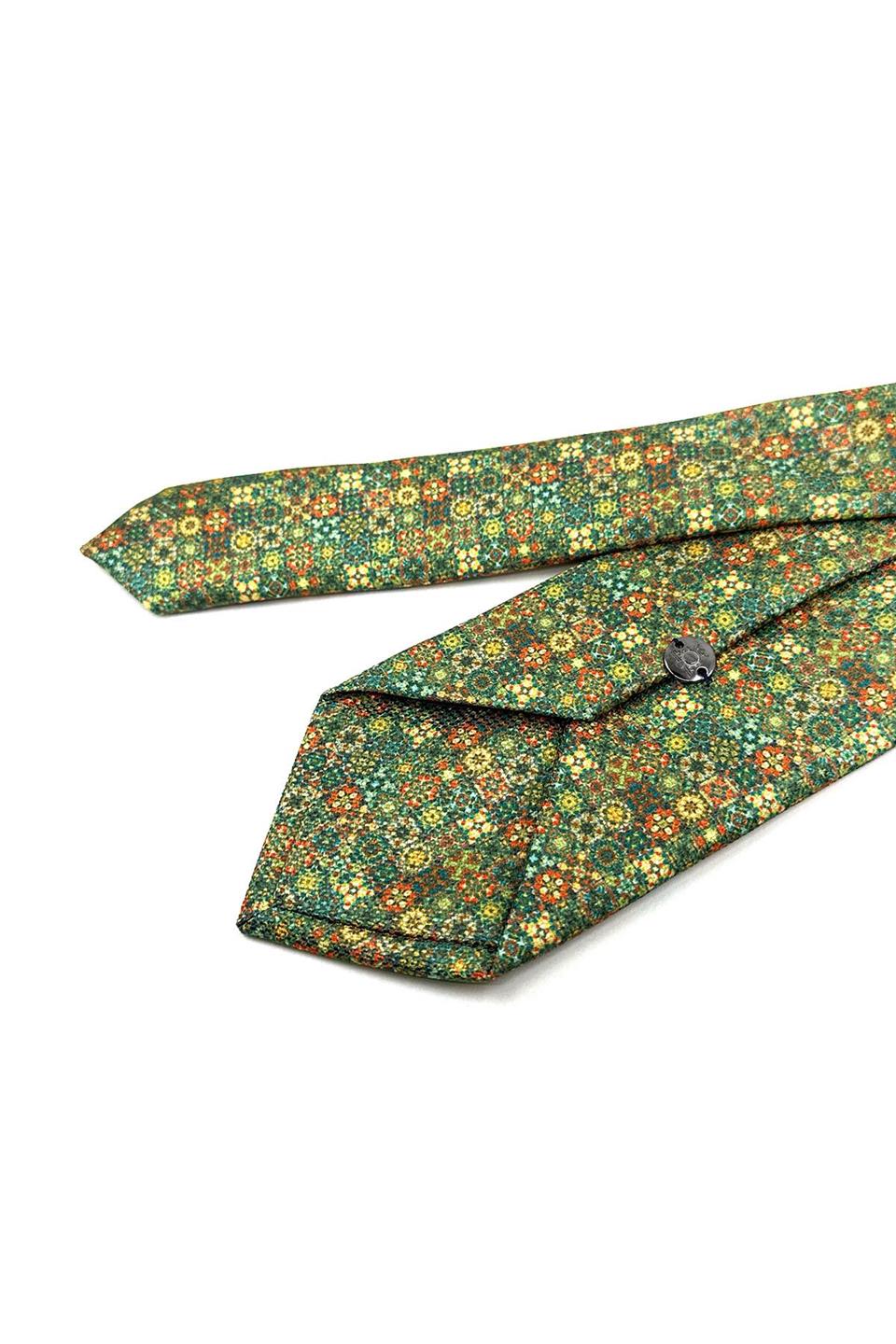 Yeşil Motif Desen Mendilli Klasik Kravat KK11950