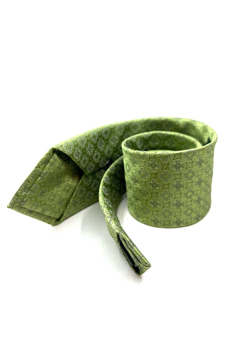 Yeşil Motif Desen Mendilli Klasik Kravat KK12842