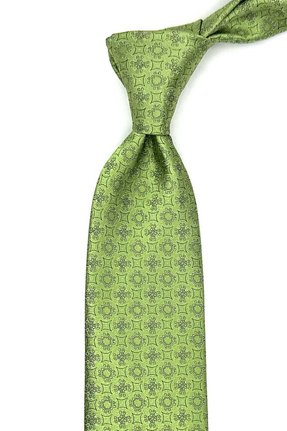 Yeşil Motif Desen Mendilli Klasik Kravat KK12842