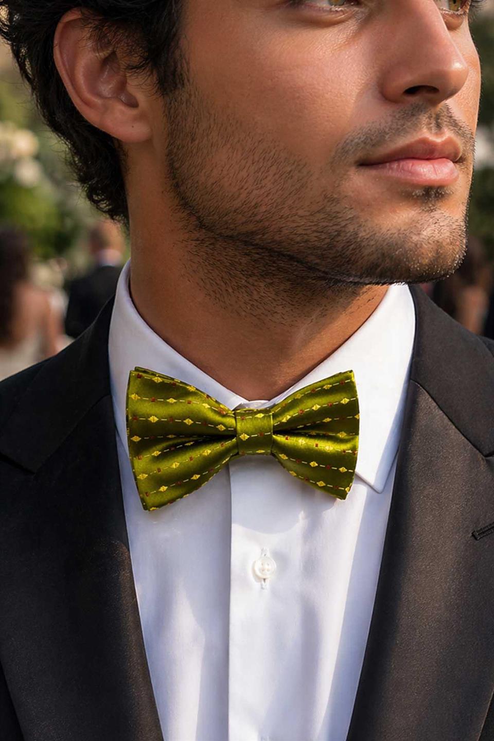 Yeşil Motif İpek Papyon SB185