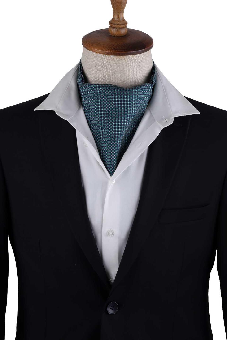 Yeşil - Mürdüm Puantiye Desen İtalyan İpek Ascot Fular K649