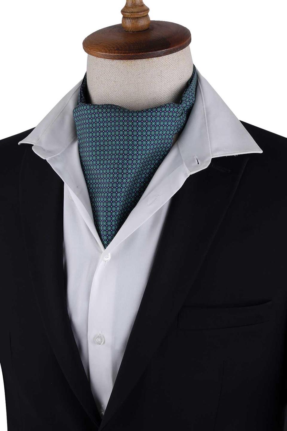 Yeşil - Mürdüm Puantiye Desen İtalyan İpek Ascot Fular K649
