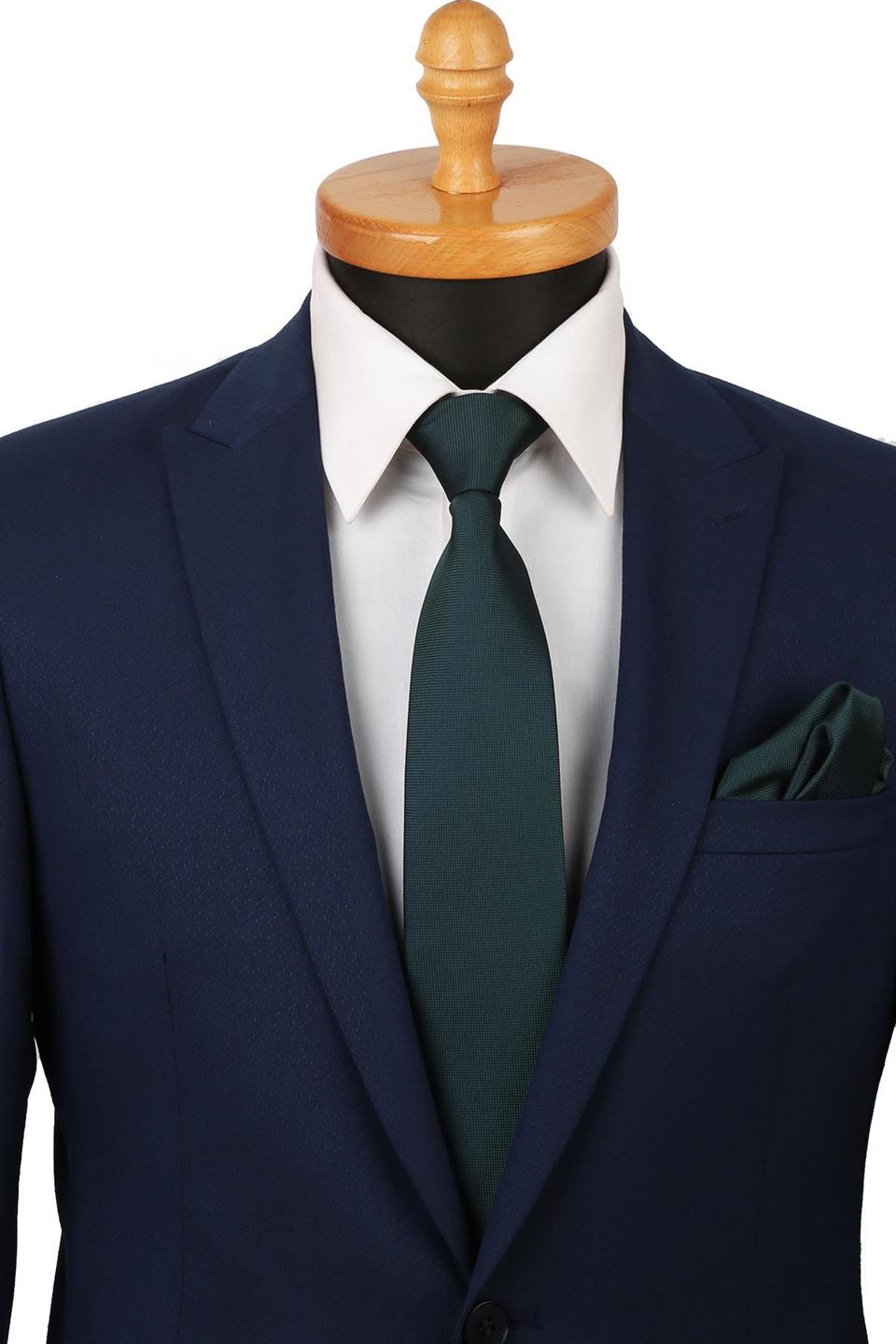 Yeşil Nokta Desen Mendilli Klasik Kravat KK4155