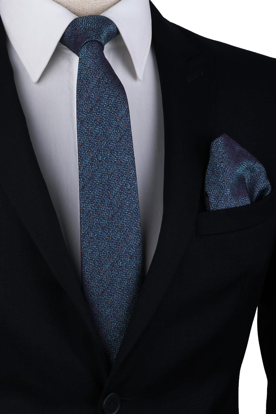 Yeşil Nokta Desen Mendilli Klasik Kravat KK10022