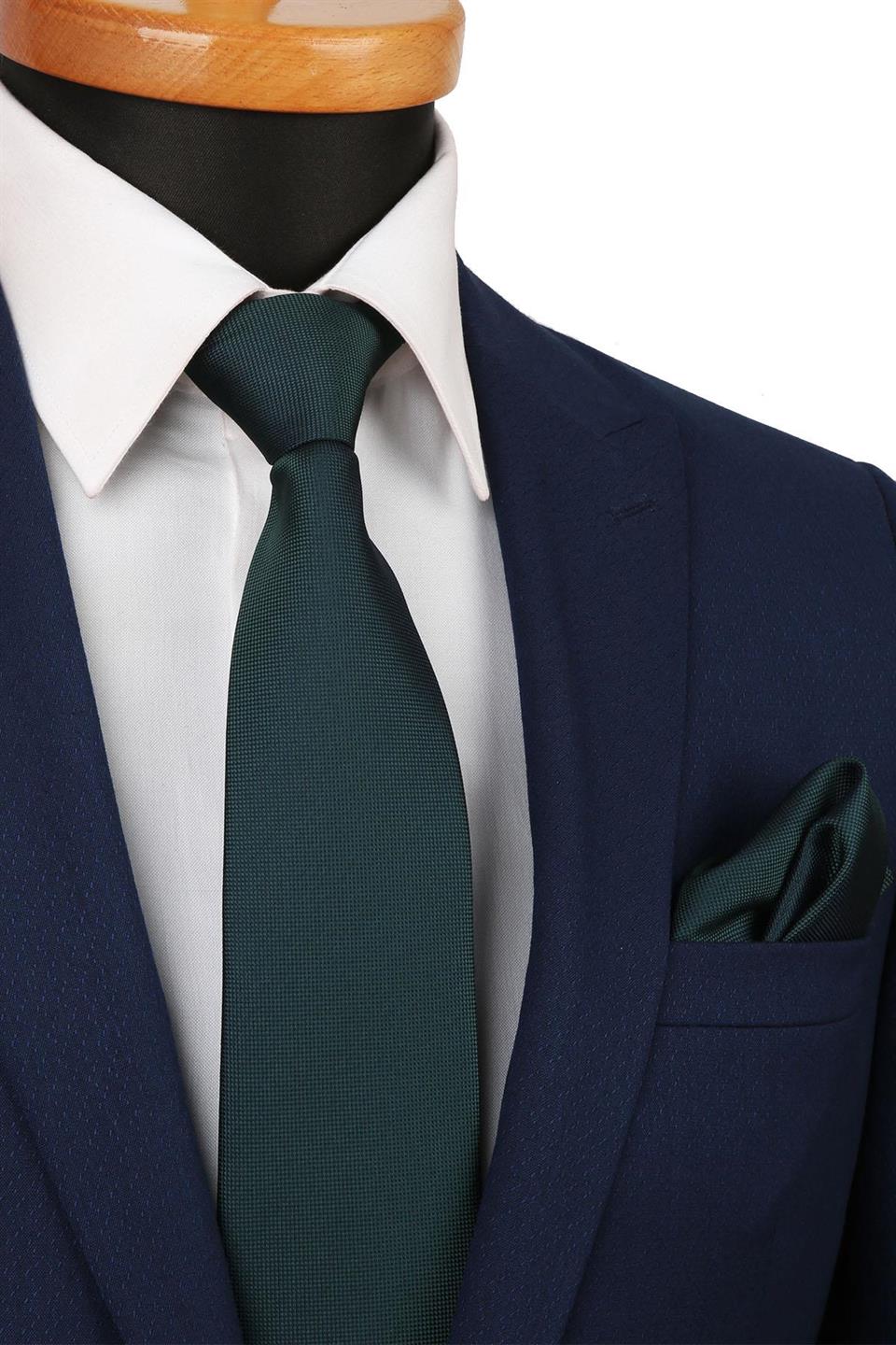 Yeşil Nokta Desen Mendilli Klasik Kravat KK4155