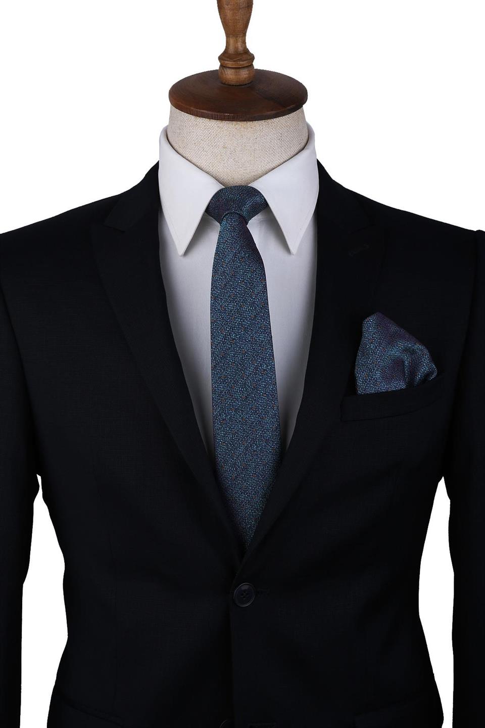 Yeşil Nokta Desen Mendilli Klasik Kravat KK10022