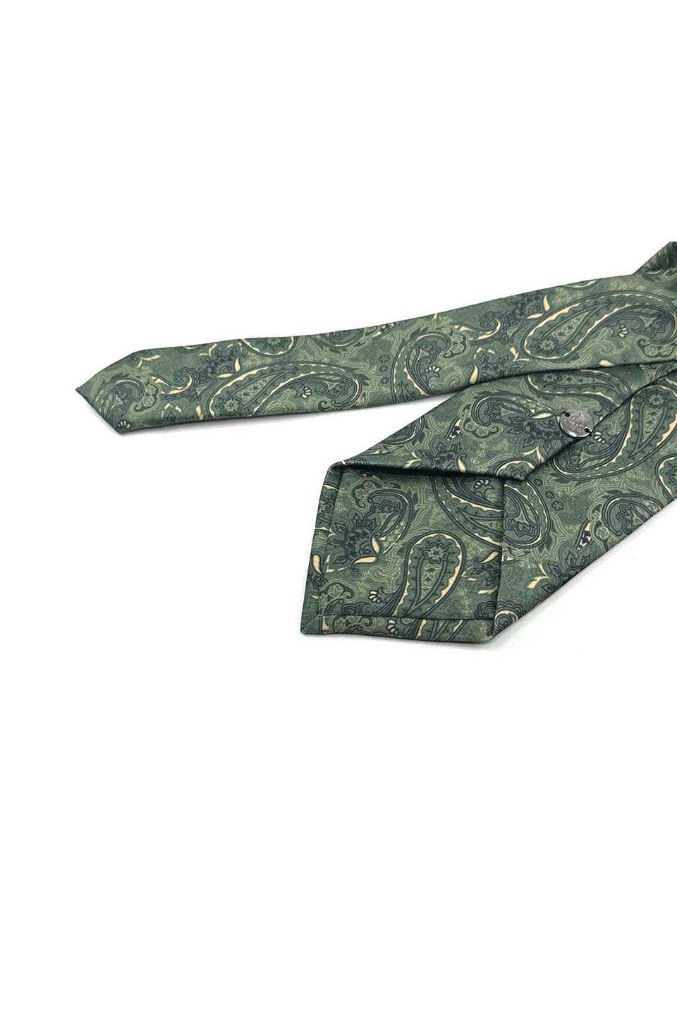 Yeşil Şal Desen Baskılı Mendilli Klasik Kravat KK13344