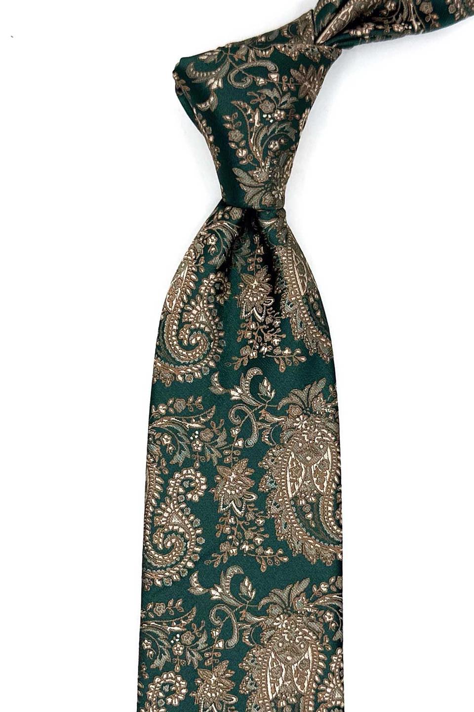 Yeşil Şal Desen Mendilli Klasik Kravat KK13120