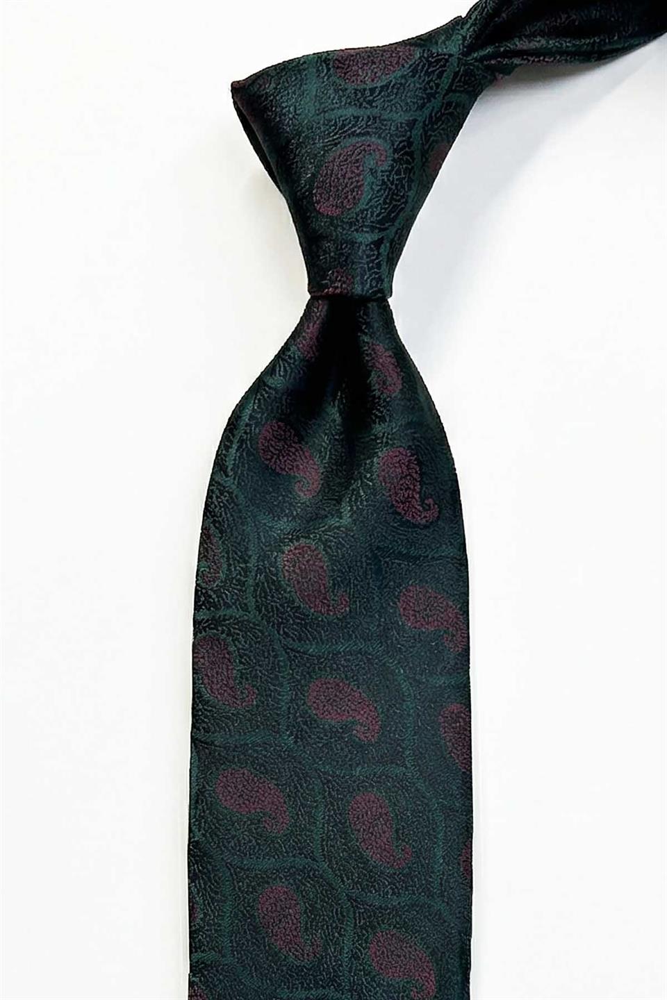 Yeşil Şal Desen Mendilli Klasik Kravat KK13126