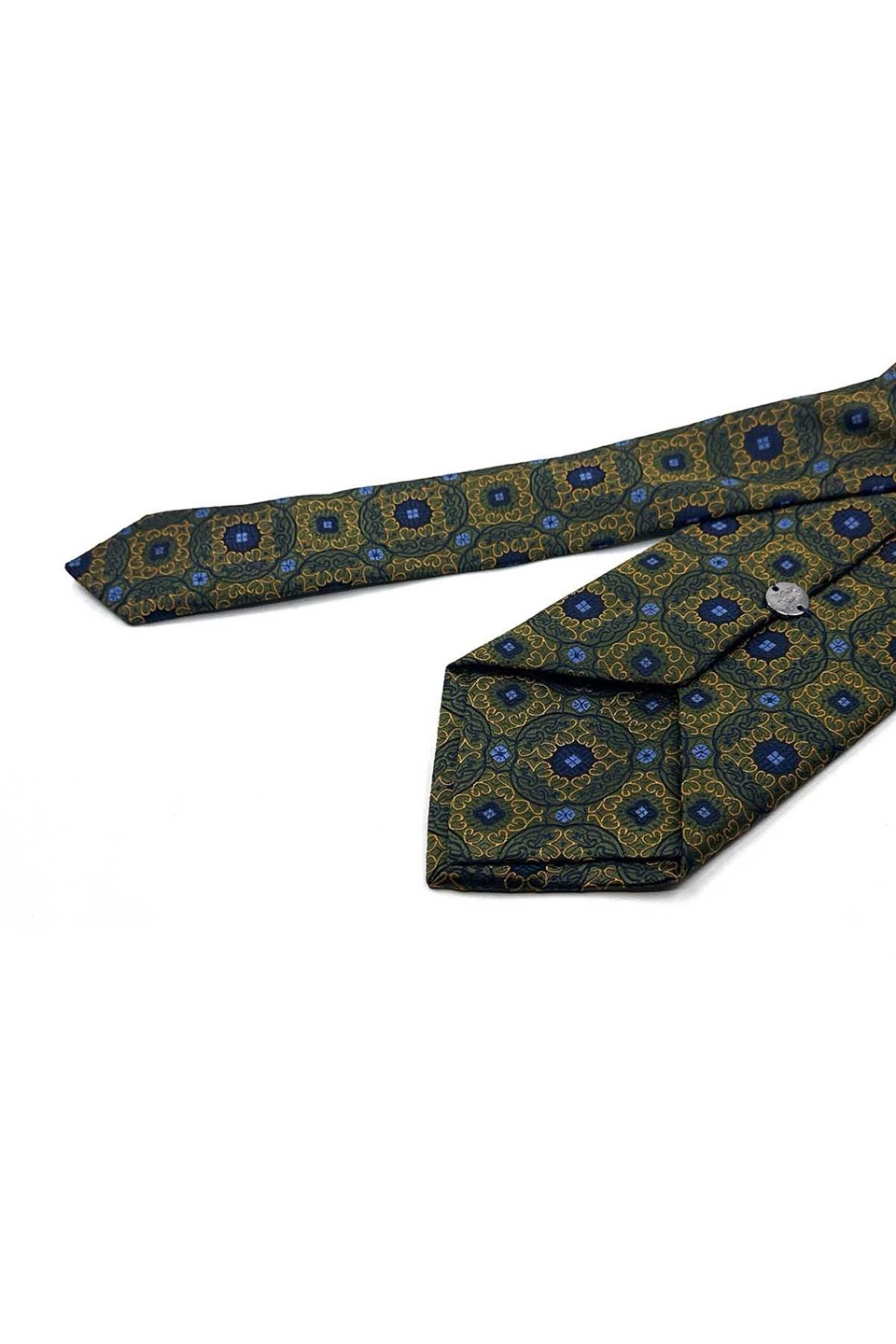 Yeşil Sarı Motif Desen Mendilli Klasik Kravat KK13759