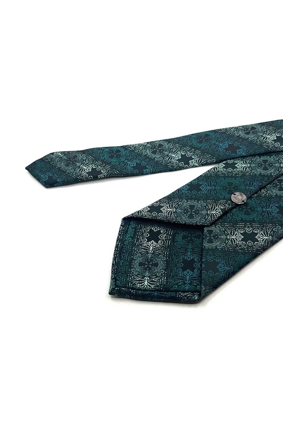 Yeşil Siyah Motif Desen Mendilli Klasik Kravat KK13725