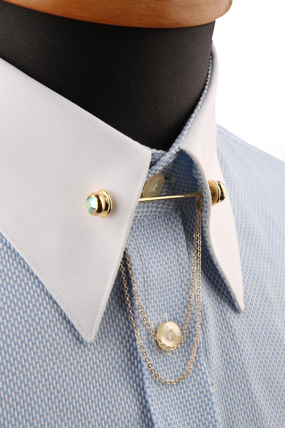 Yeşil Taşlı Zincirli Gömlek Yaka İğnesi GI217