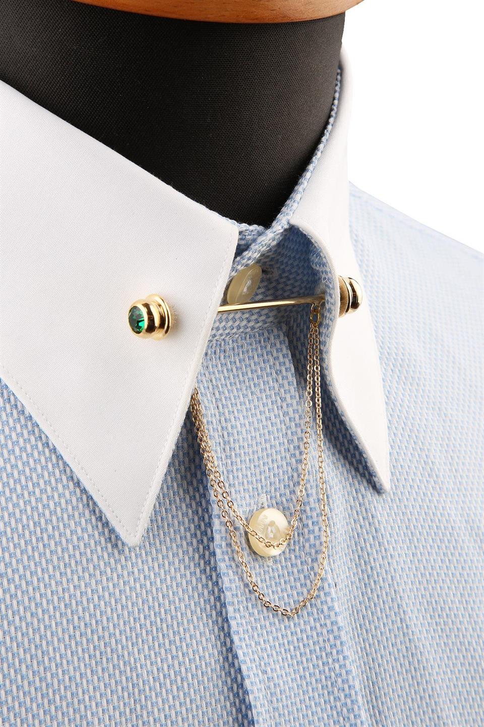 Yeşil Taşlı Zincirli Gömlek Yaka İğnesi GI213