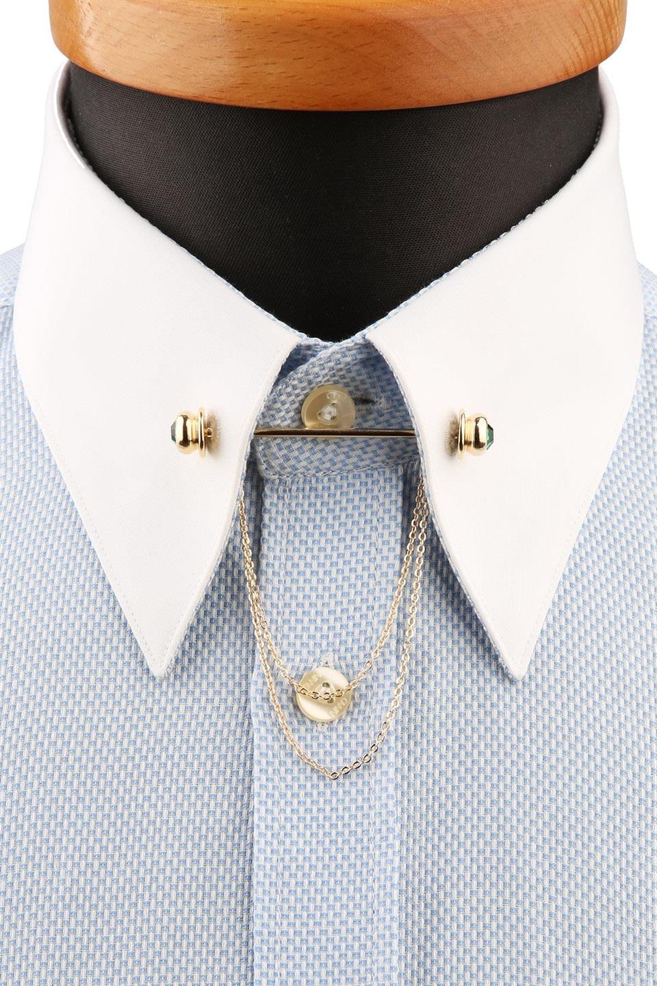 Yeşil Taşlı Zincirli Gömlek Yaka İğnesi GI213