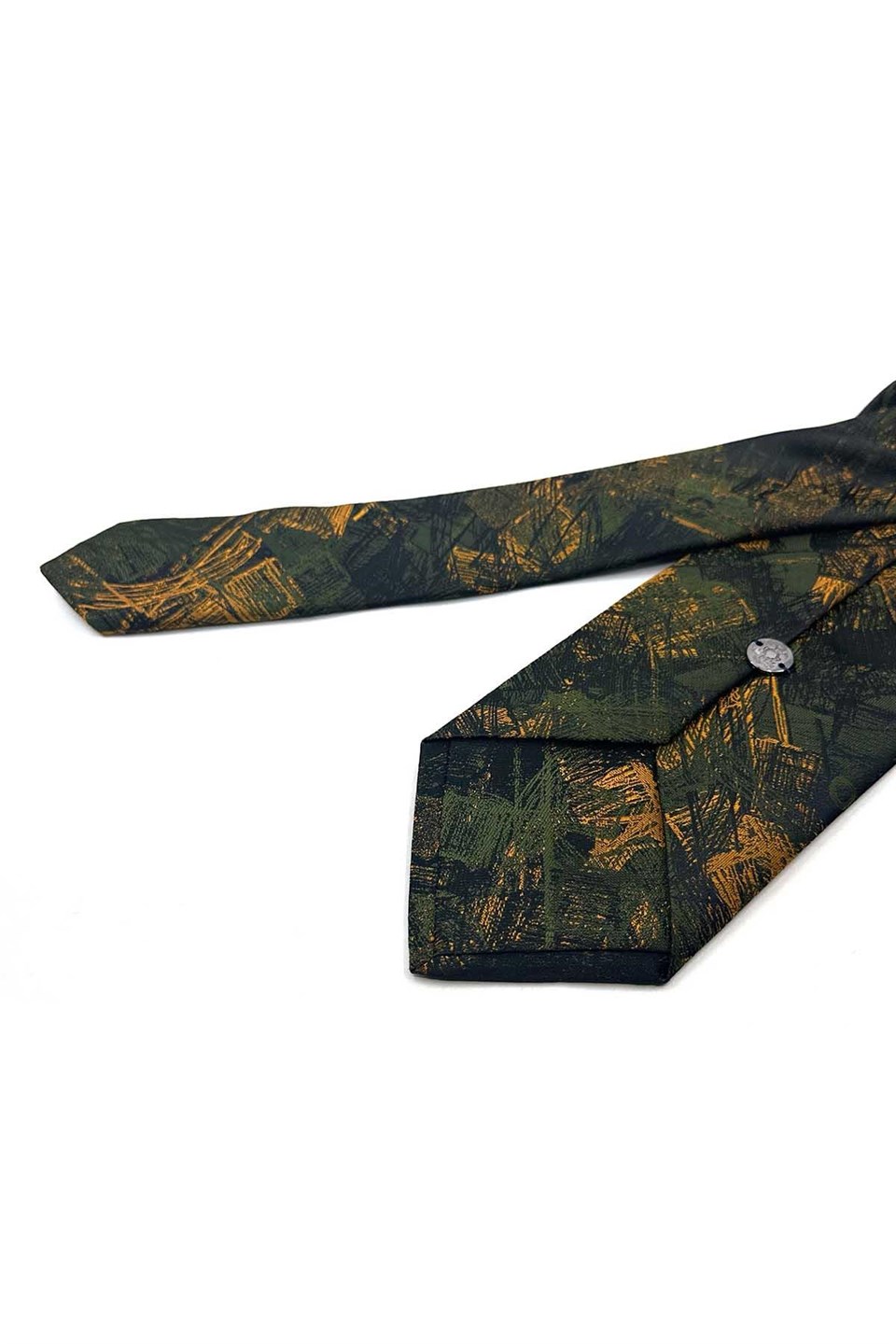 Yeşil Turuncu Motif Desen Mendilli Klasik Kravat KK13747