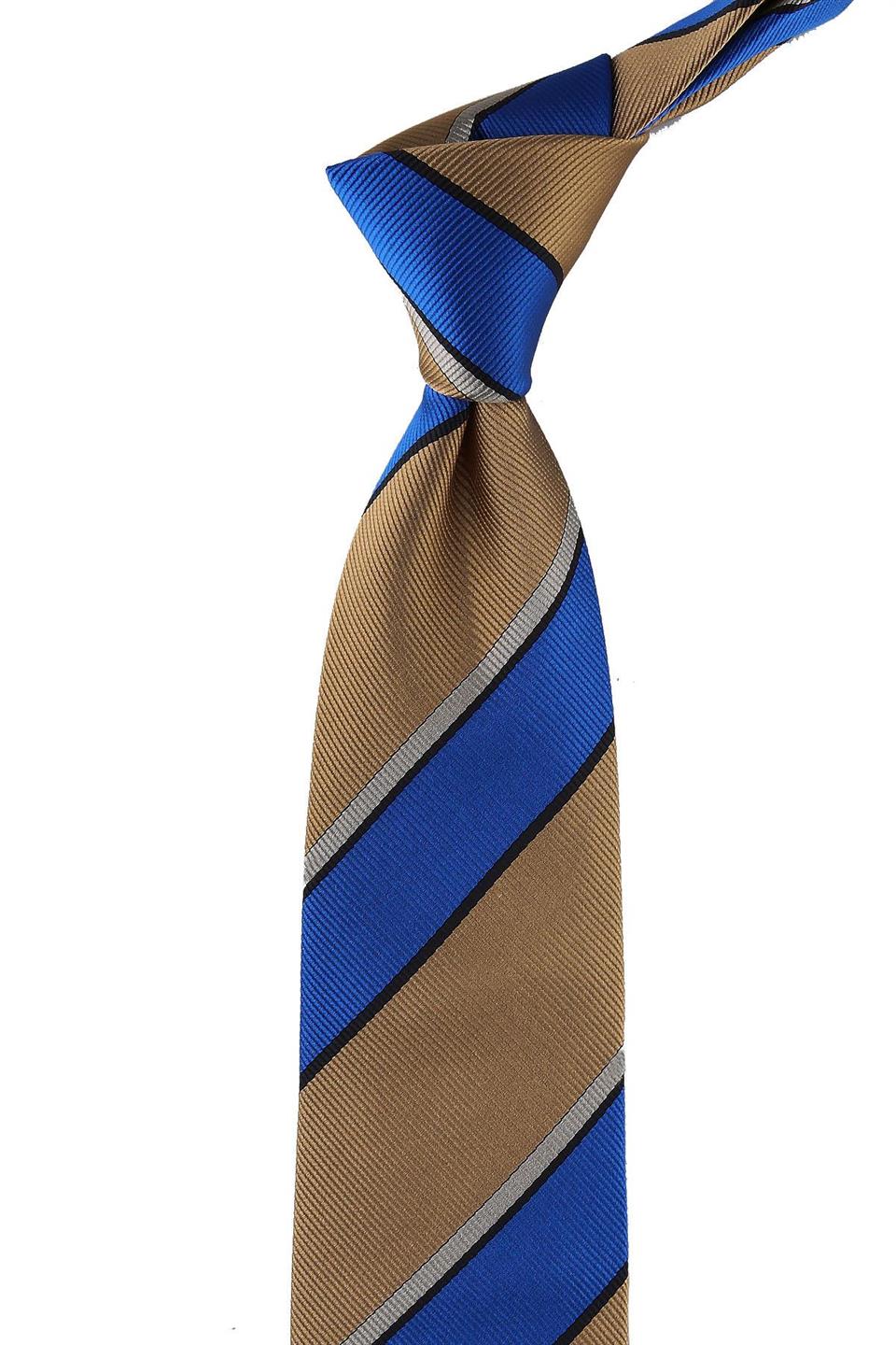 Zamboni Style Bej - Mavi Çizgi Desen İtalyan İpek Kravat İK867