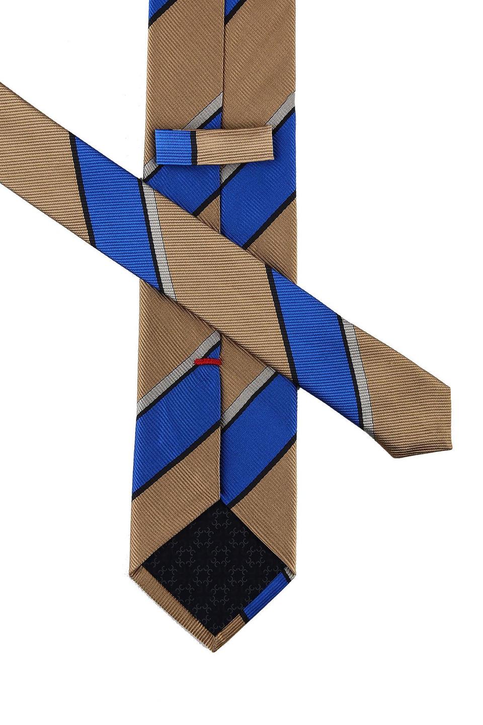 Zamboni Style Bej - Mavi Çizgi Desen İtalyan İpek Kravat İK867