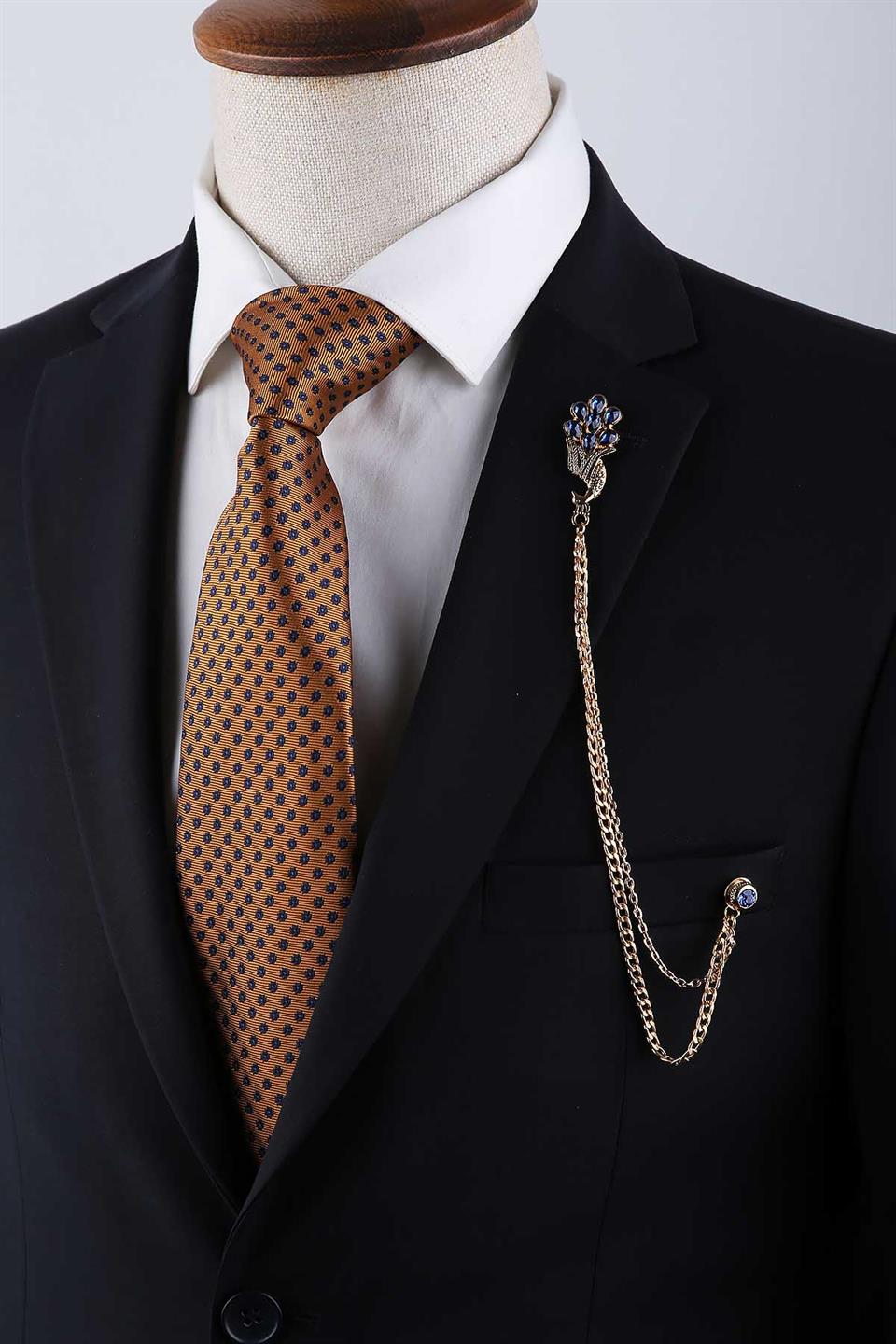 Zincirli Taşlı Tavus Kuşu Yaka İğnesi Broş YI84