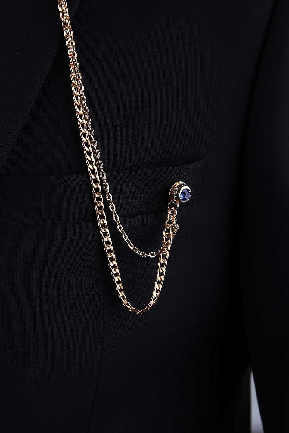 Zincirli Taşlı Tavus Kuşu Yaka İğnesi Broş YI84