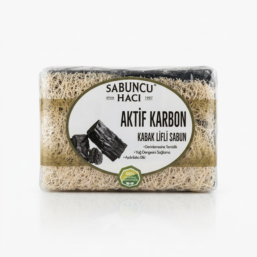 YAĞLAR - SİRKELER - SABUNLARSabuncu Hacı Doğal Aktif Karbon Kabak Lifli Sabun – Detoks Etkili Siyah Nokta & Gözenek KarşıtıSabuncu Hacı Doğal Aktif Karbon Kabak Lifli Sabun