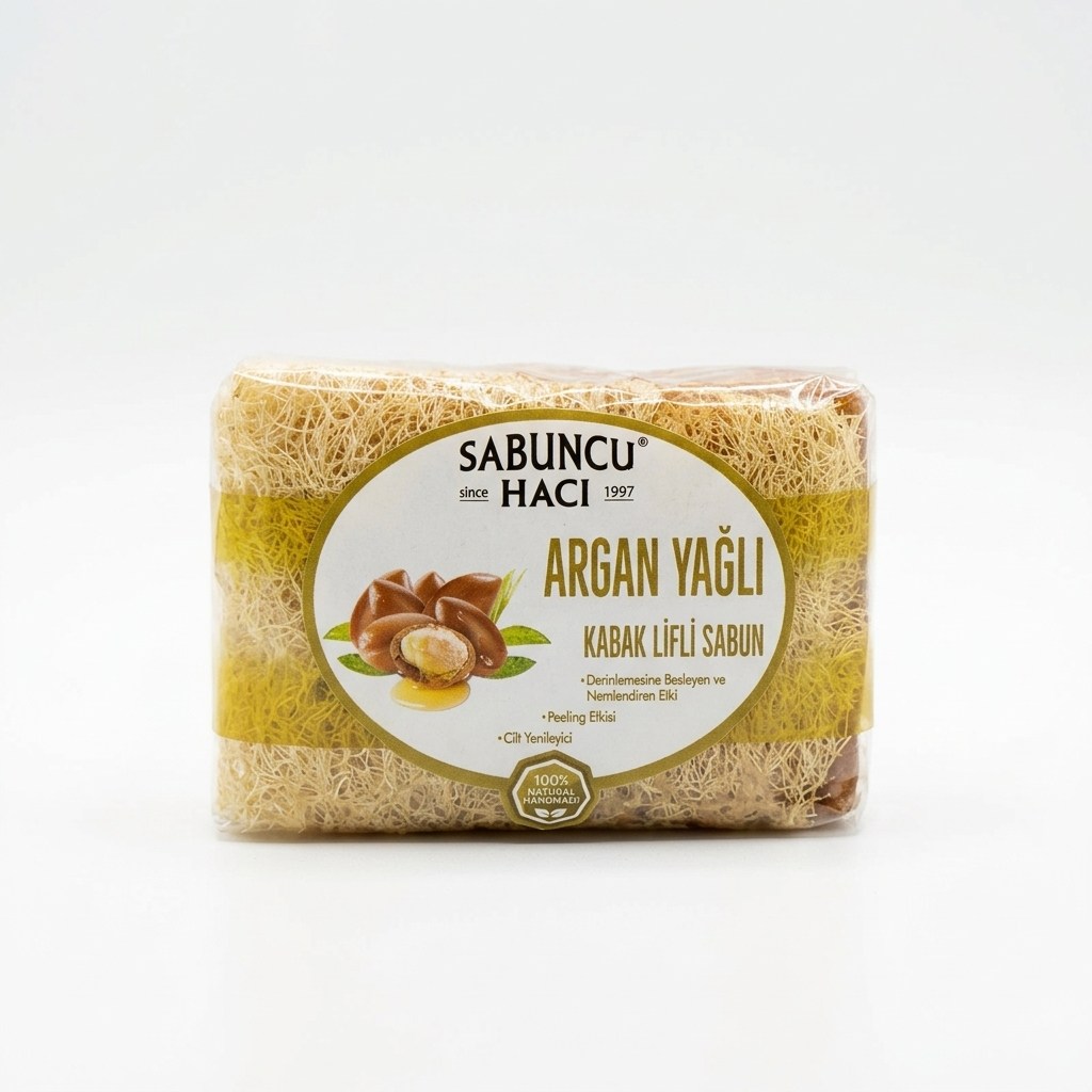 YAĞLAR - SİRKELER - SABUNLARSabuncu Hacı Doğal Argan Yağlı Kabak Lifli Sabun – Yoğun Besleyici & Esneklik KazandırıcıSabuncu Hacı Doğal Argan Yağlı Kabak Lifli Sabun