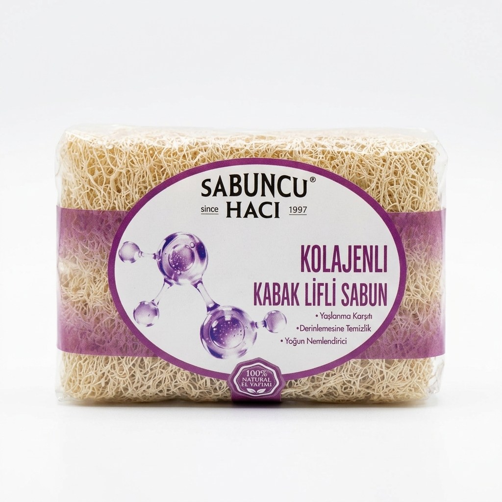 YAĞLAR - SİRKELER - SABUNLARSabuncu Hacı Doğal Kolajenli Kabak Lifli Sabun – Sıkılaştırıcı & Anti-Aging PeelingSabuncu Hacı Doğal Kolajenli Kabak Lifli Sabun