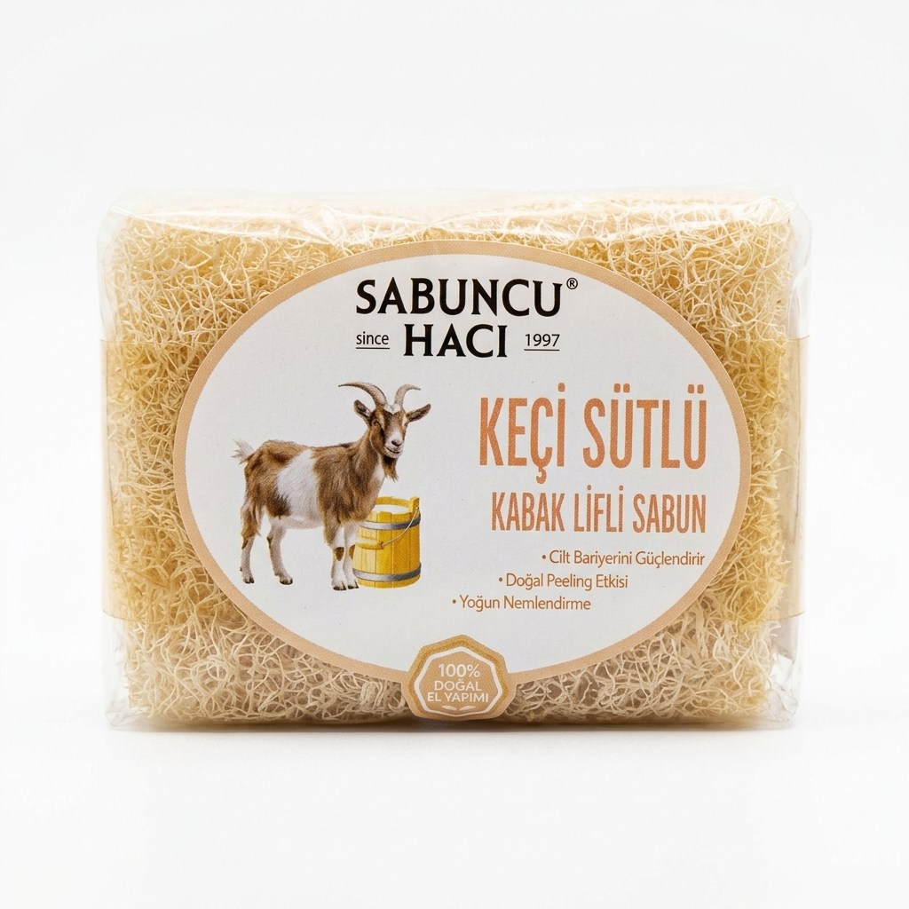 YAĞLAR - SİRKELER - SABUNLARSabuncu Hacı Keçi Sütlü Kabak Lifli Sabun – Nemlendirici & Peeling Etkili Doğal SabunSabuncu Hacı Keçi Sütlü Kabak Lifli