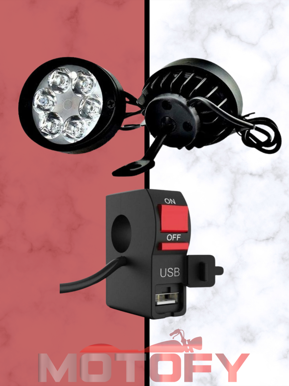 6 LEDLİ AYNA BAĞLANTILI AÇI AYARLI ULTRA GÜÇLÜ MOTOSİKLET SİS FARI VE GÜNDÜZ LEDİ + USBLİ AÇ KAPA BUTONU FULL SET