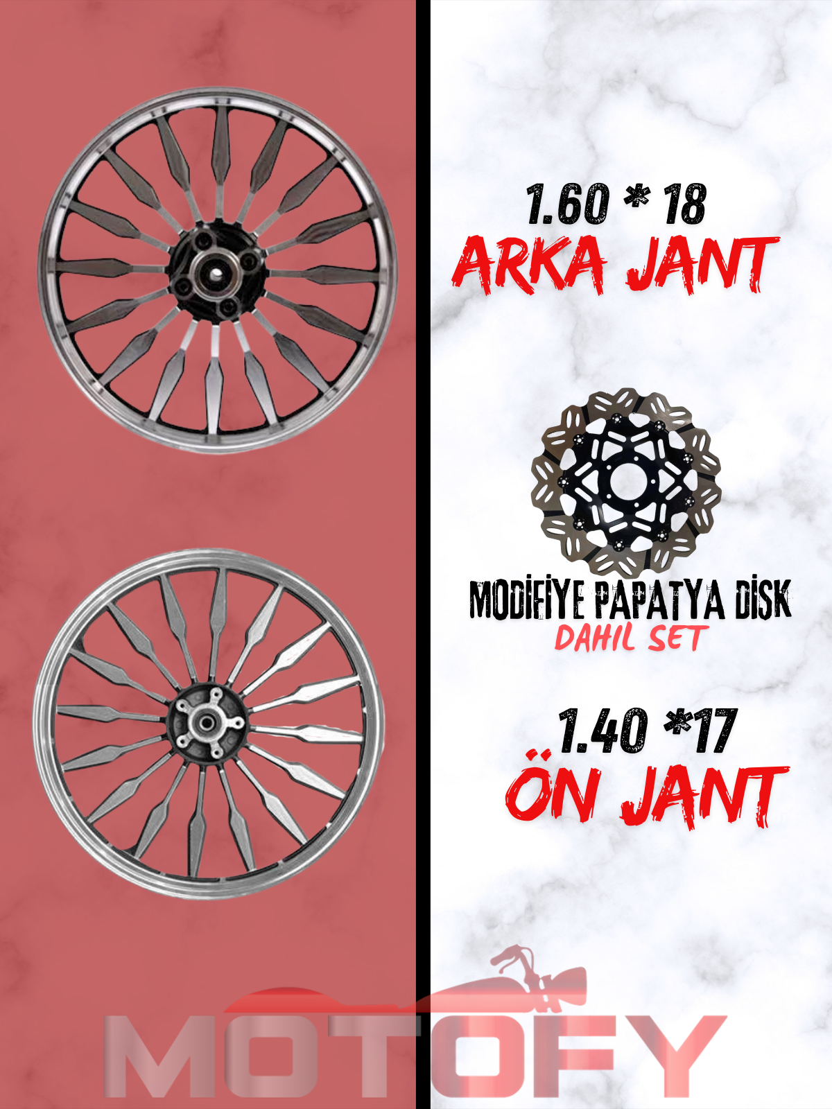 CG KUBA ÇİTA AGK FALCON MIZRAK JANT TAKIMI ÖN PAPATYA DİSKLİ 140X17 ARKA 160X18