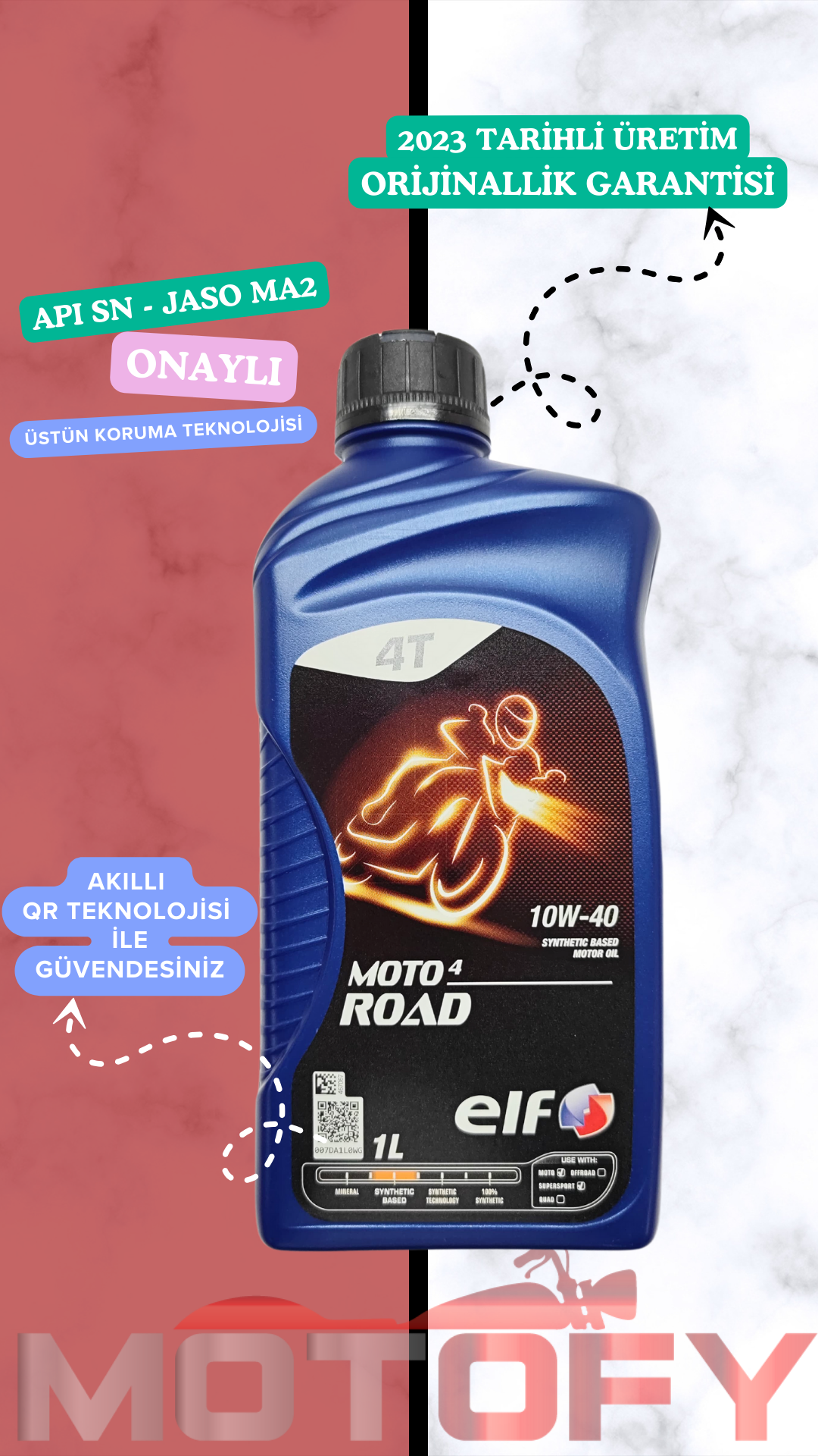 ELF MOTO 4 ROAD 10W 40 1L SENTETİK MOTOSİKLET YAĞI - API SN - JASO MA2