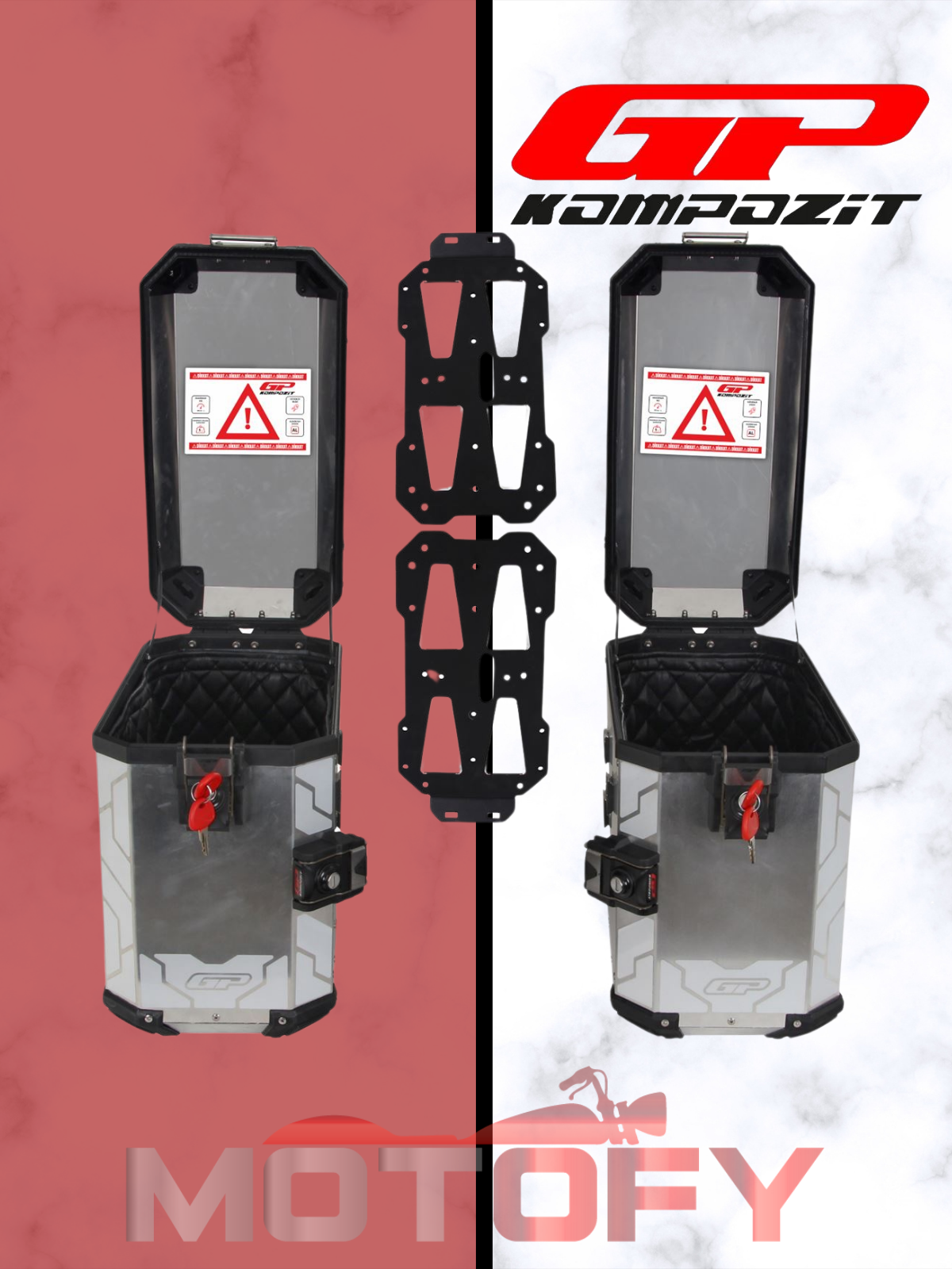 GP Kompozit Universal 40 lt x 2 Alüminyum Motosiklet Yan Çanta Seti Gri