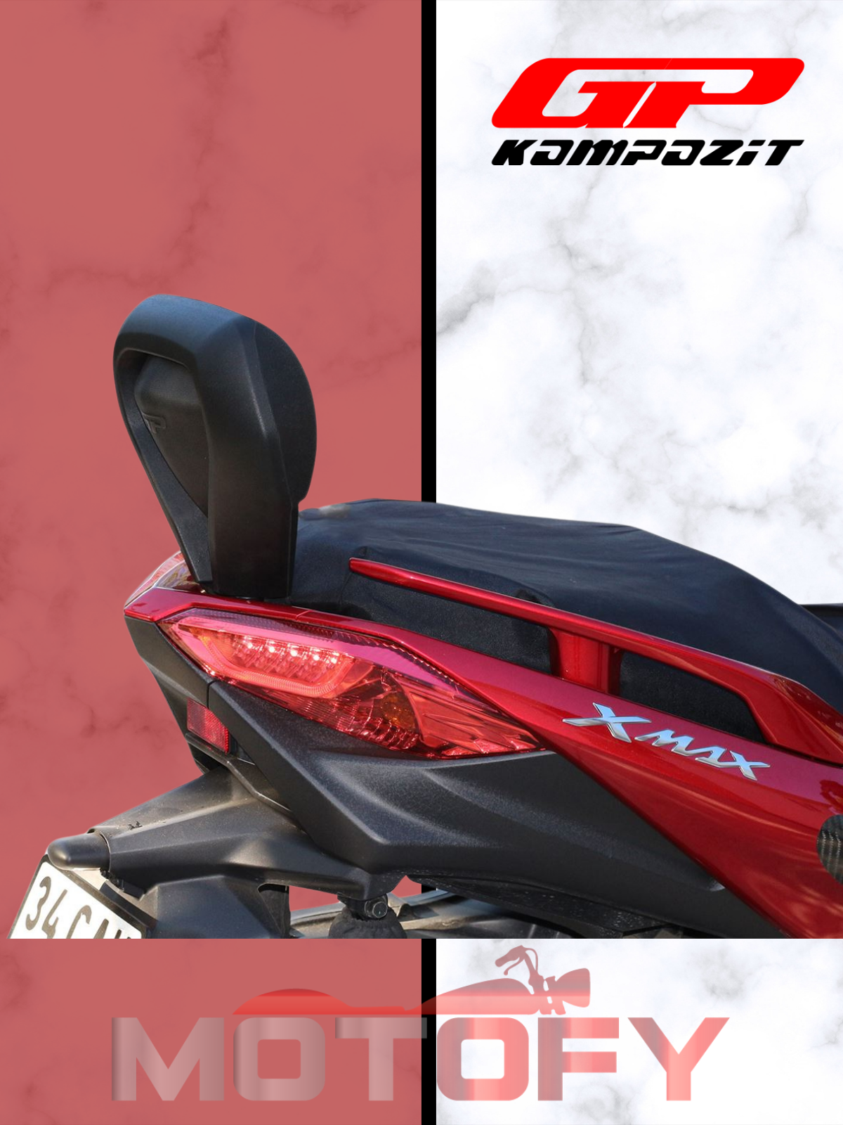 GP Kompozit Yamaha XMAX 2018-2022 Uyumlu Sissy Bar Siyah