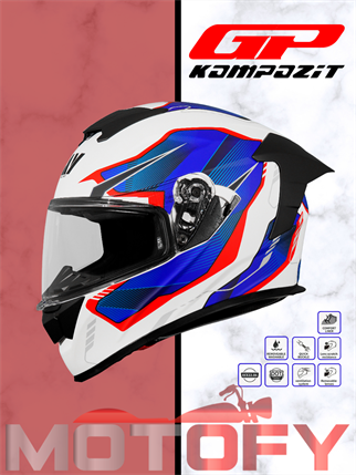 GP MY HELMET MKS001-WBR Yarış Spoiler Güneş Vizörlü Şeffaf Full Face Motosiklet Kaskı XXL