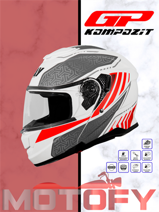 GP MY HELMET MKS002-WRG Güneş Vizörlü Şeffaf Çene Açılır Motosiklet Kaskı XXL