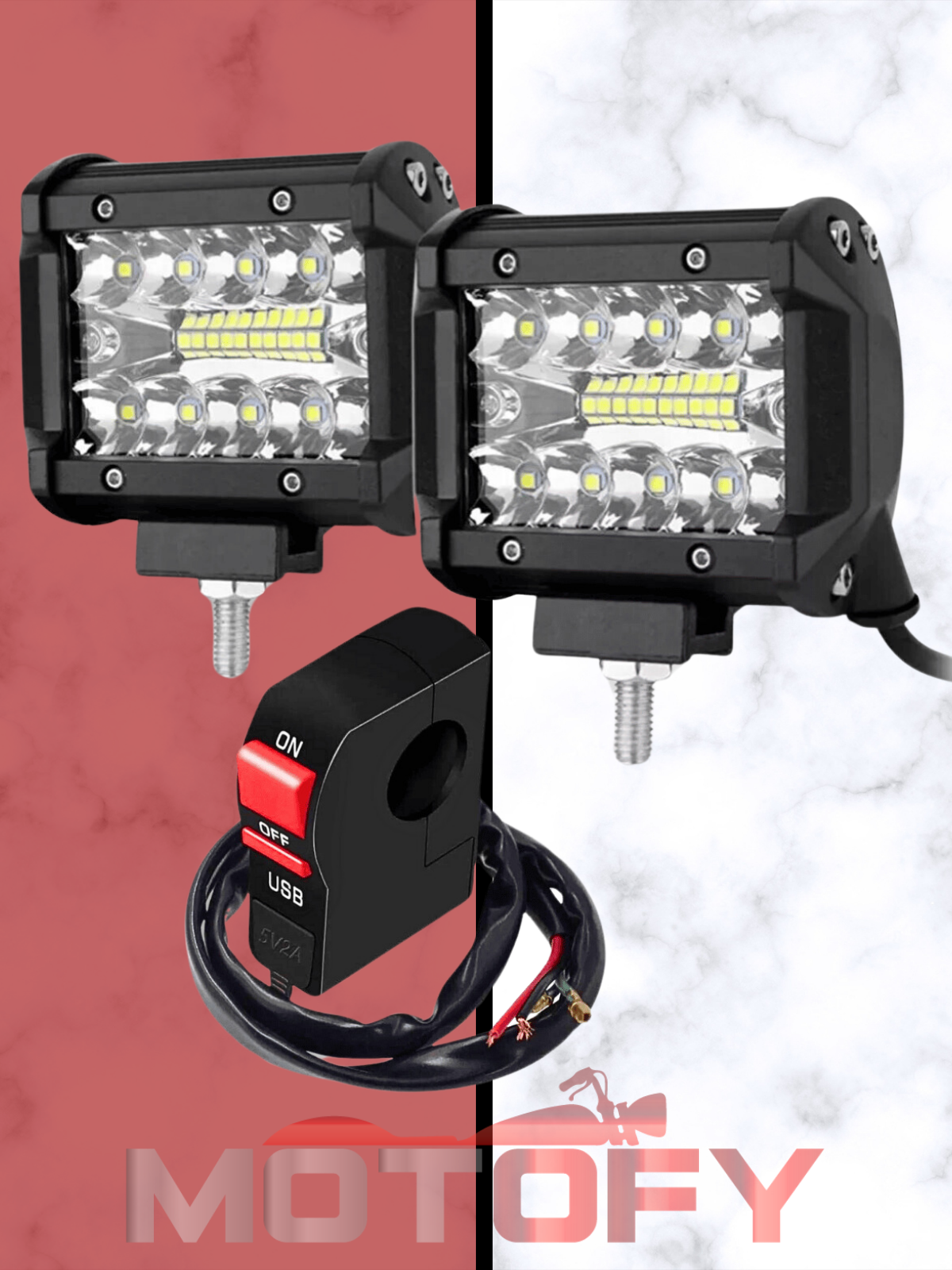 60 W  20 LED COMBO MOTOSİKLET SİS FARI TAKIMI YÜKSEK AYDINLATMA KALİTESİ + USBLİ  AÇ KAPA BUTONU