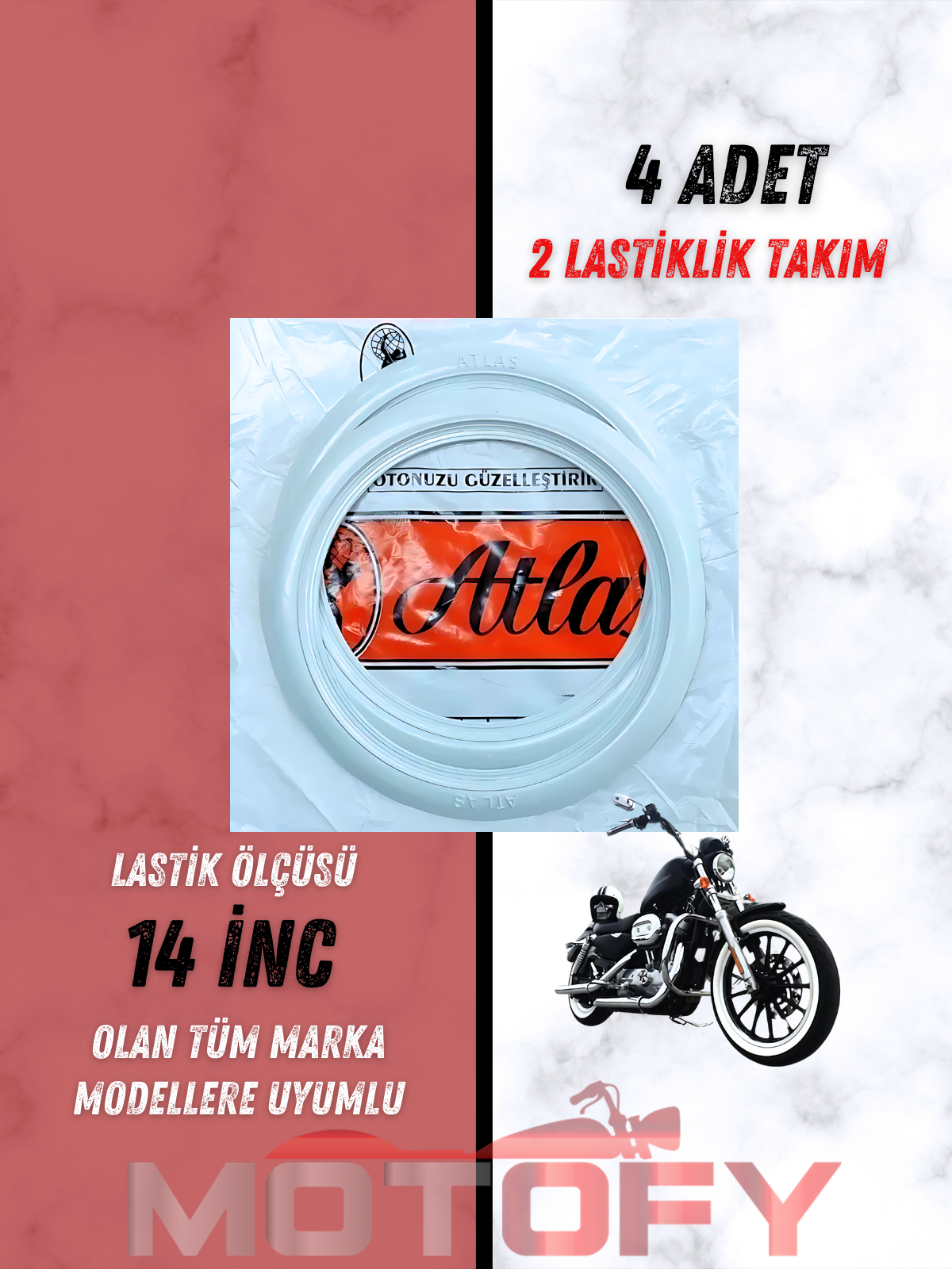 ATLAS 14 İNC BEYAZ LASTİK YANAĞI TAKIMI (2 LASTİK İÇİN)