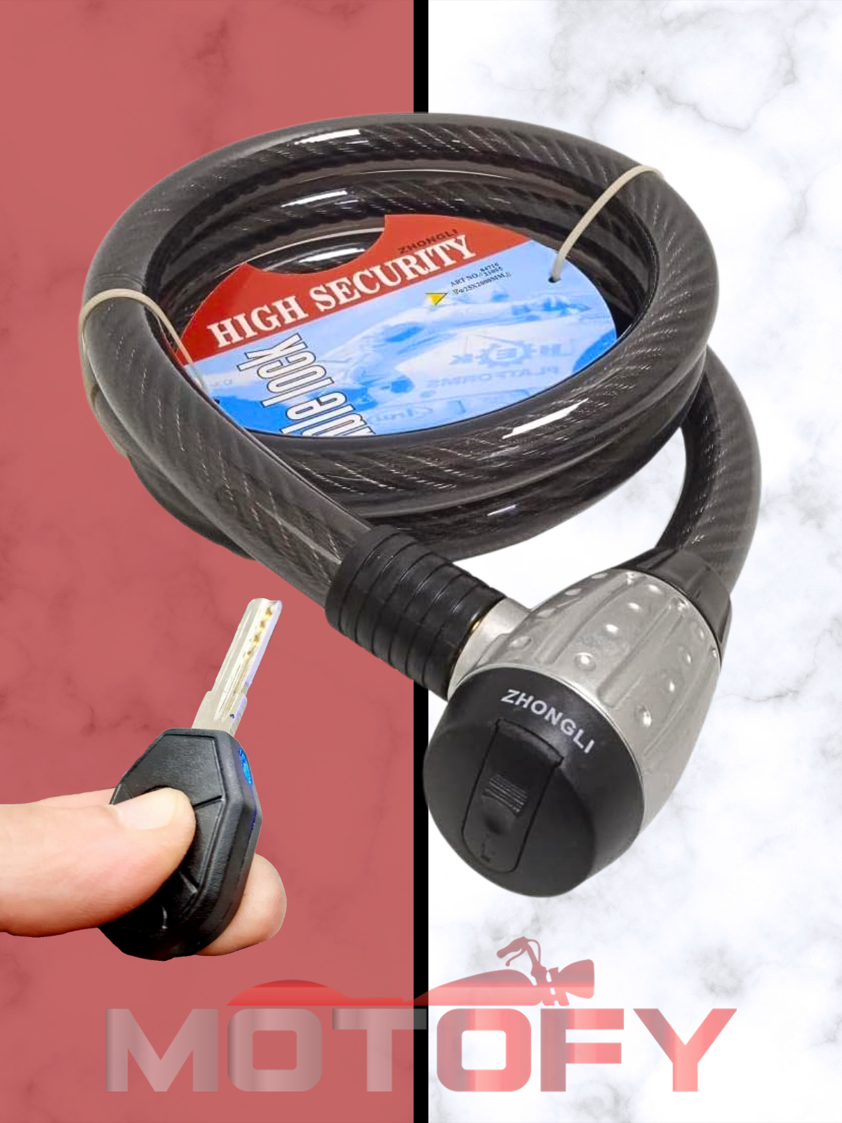 ÇELİK HALAT KİLİT IŞIKLI ANAHTARLI 25 MM KALINLIK 2 METRE UZUNLUK