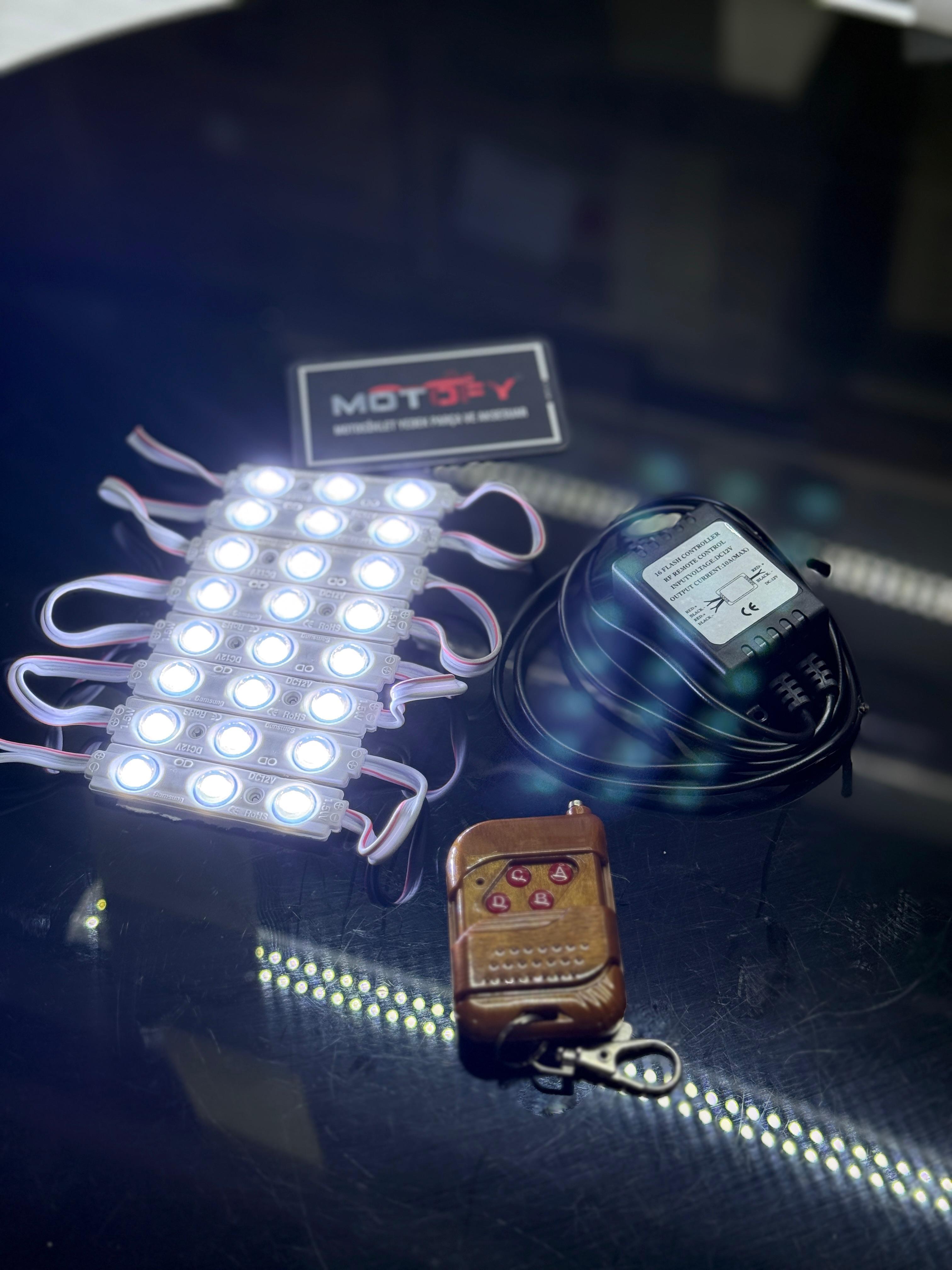 CUP UZAKTAN KUMANDALI 16 MODLU ÇAKAR DANS MODÜLLÜ AMBİYANS AYDINLATMA - MOTOSİKLET ALTI AYDINLATMA BEYAZ RENK