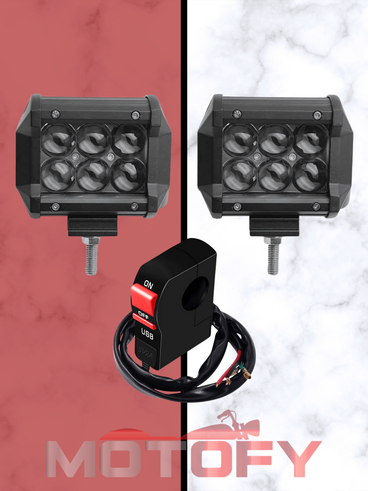 DAYTONA 18W MOTOSİKLET LED SİS FARI TAKIMI VE USBLİ AÇ KAPA BUTONU SETİ 