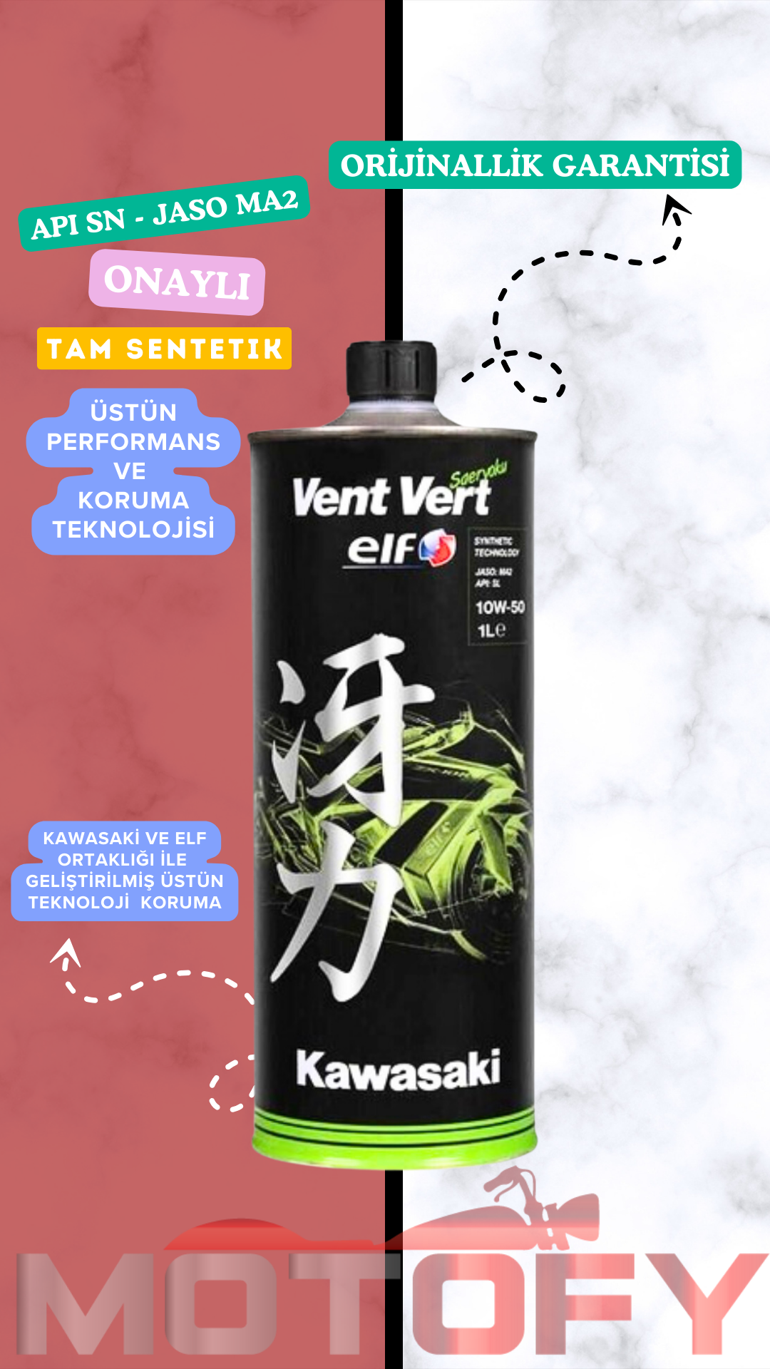 ELF Vent Vert Kawasaki 10w50 Motosiklet Yağı 1lt