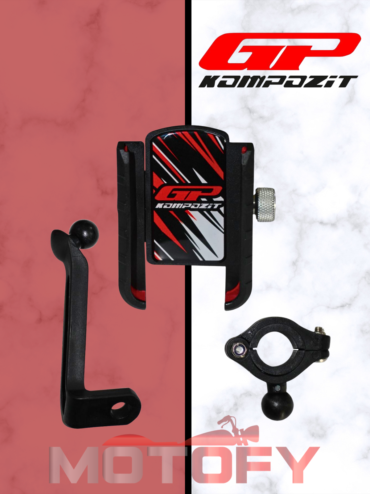 GP Kompozit Universal Ayarlanabilir Telefon Tutucu Siyah Gidon ve Ayna Aparatlı Set