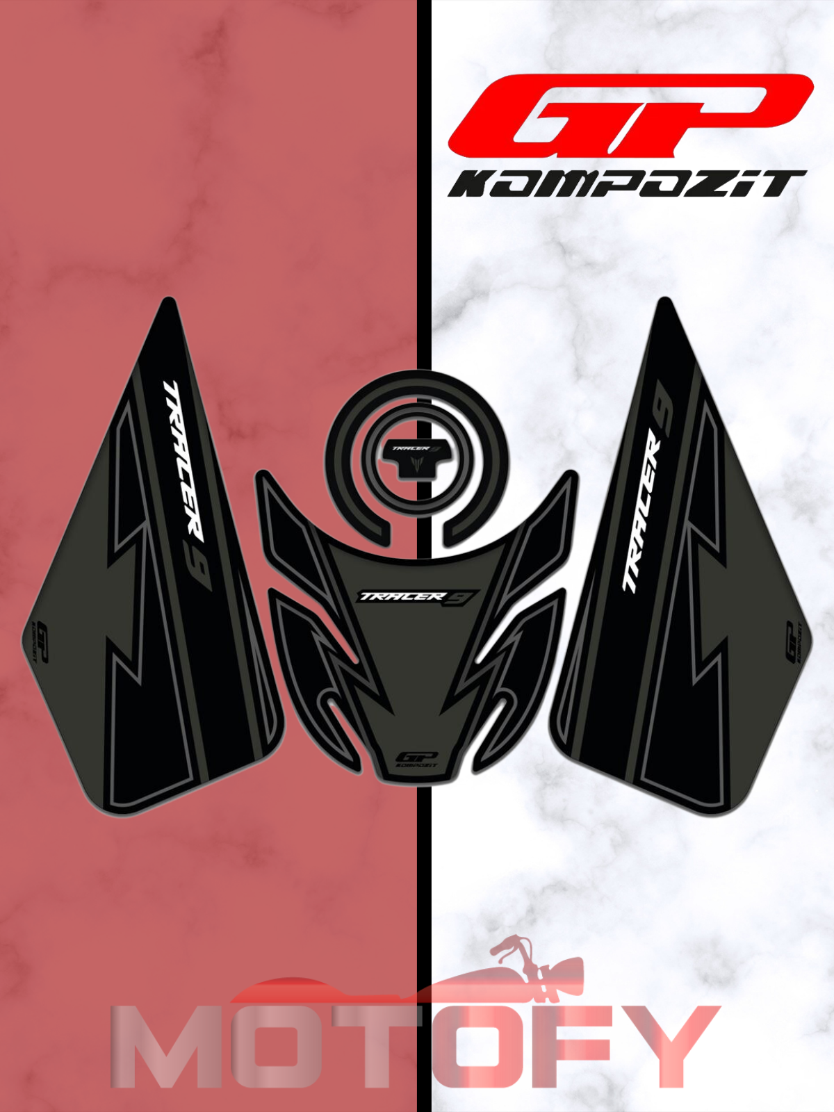 GP Kompozit Yamaha MT-09 Tracer 2021-2024 Uyumlu Tank Pad Seti Siyah